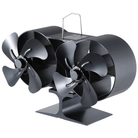 Ventilador de estufa de lena con doble cabezal de 8 cuchillas Mini ventilador de chimenea Ventilador de aire para horno de lena / quemador de lena / chimenea Ventilador ecologico