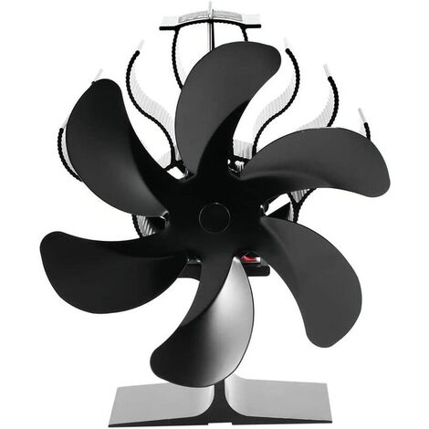 Ventilador de estufa de leña, ventilador de estufa de leña de 6 aspas alimentado para estufa de leña/chimenea/gas/pellet/troncos (soporte de ventilador de calor de 6 aspas)