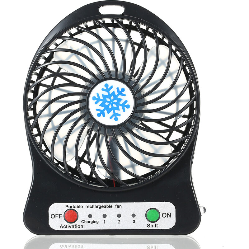 

Happyshopping - Ventilador de luz LED recargable portatil, Mini enfriador de aire de carga USB de escritorio, Velocidad de 3 modos,Negro