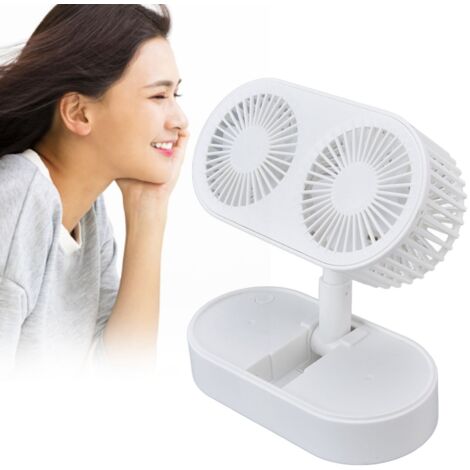Ventilador de mesa con dos motores, ángulo de inclinación ajustable de 135°, 3 velocidades, bajo nivel de ruido, ABS blanco.