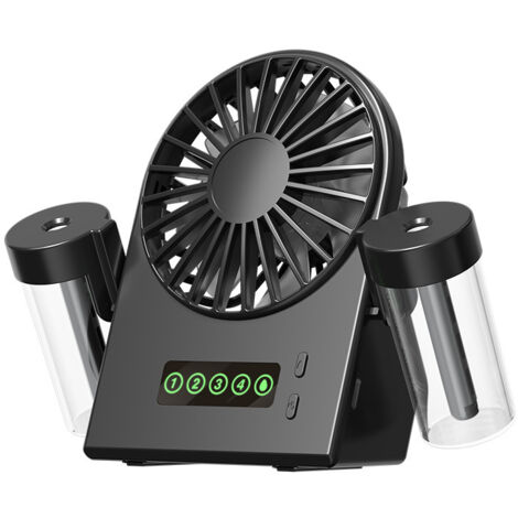Ventilador de mesa con humidificador de doble boquilla, ventilador portátil con 4 velocidades, ventilador silencioso con pantalla LED - Negro