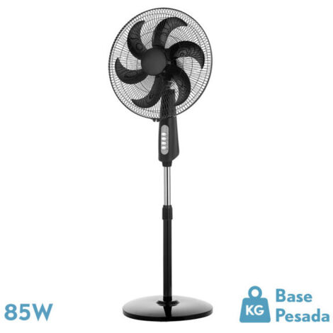 Ventilador De Pie Negro 3 Velocidades 85W 6 Aspas Orientable Regulable 50x43cm GRANIZO