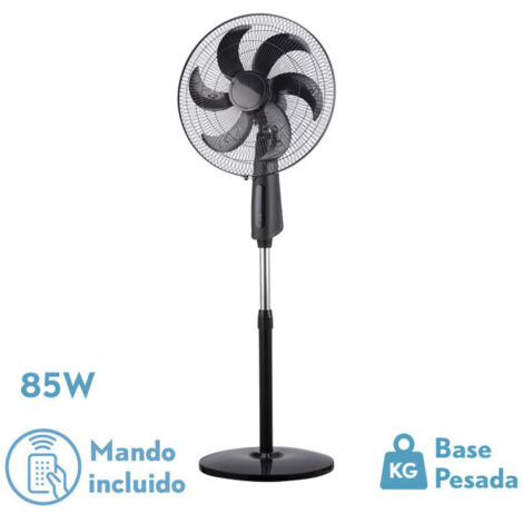 Ventilador de pie tolon negro 3 vel.85w 6aspas remoto temporizador 3modos de aire regx50x43 cm