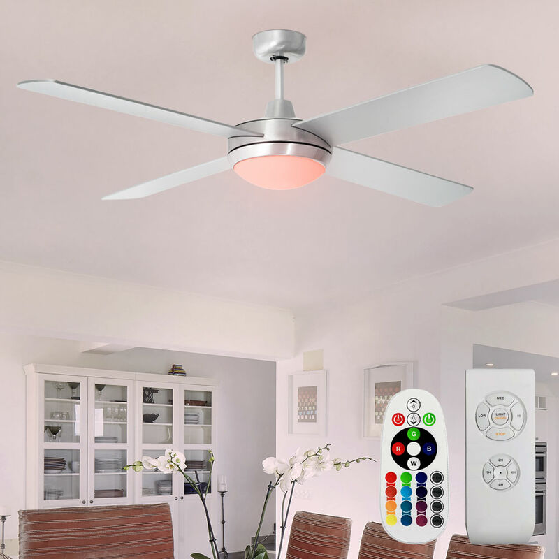 

Ventilador de techo LED con temporizador cambiador de color RGB 3 pasos adelante y atrás 132 cm plateado