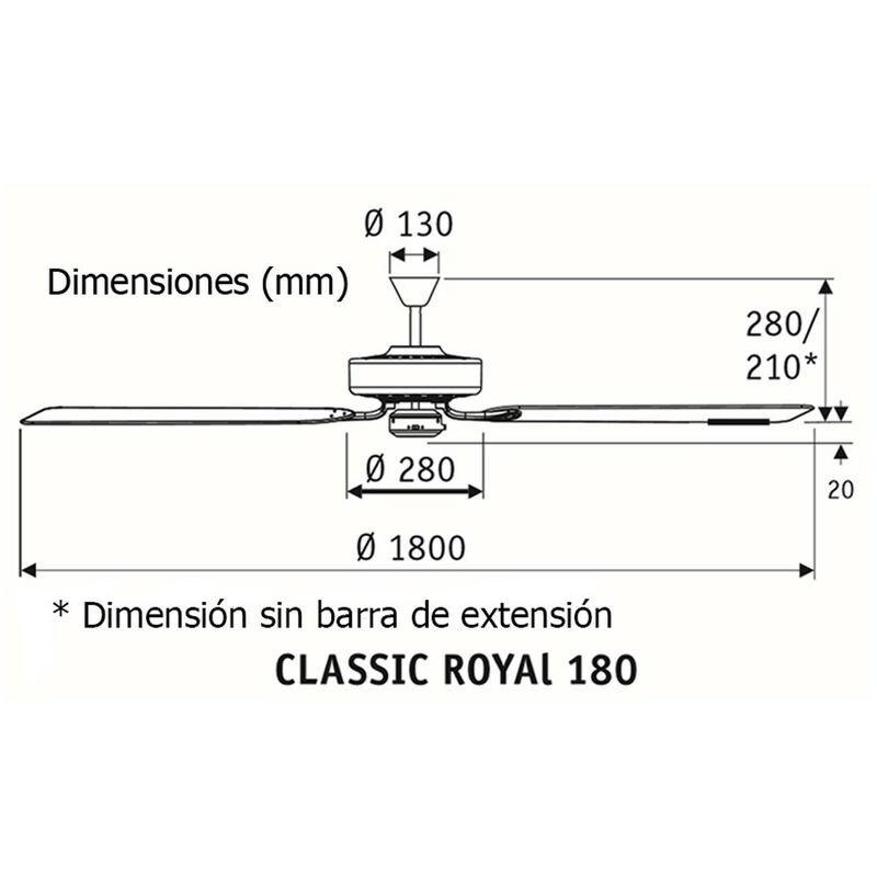 

Ventilador de techo CasaFan 518001 CLASSIC ROYAL 180 Lat¢n antiguo - 6 colores disponibles