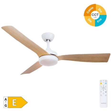 Ventilador de techo "Cefalú" con luz LED regulable y mando a distancia (48W 3CCT 1534lm) color blanco y efecto madera