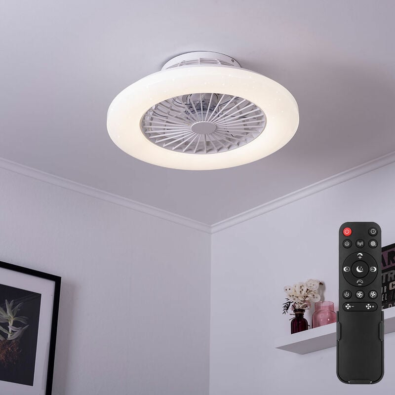 

Ventilador de techo LED con control remoto, efecto estrella, circuito CCT regulable, temporizador de luz nocturna, 3 niveles
