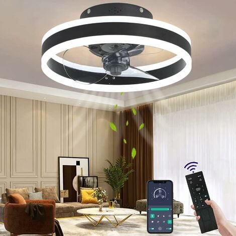 Ventilador de techo con luces, luz LED moderna y silenciosa con control remoto, temporizador, lámpara de techo, ventilador para sala de estar, comedor (color: negro, tamaño: 40 cm)