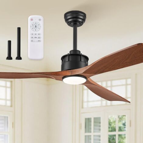 Ventilador de techo con luz Ø 132 cm  3 colores LED + mando a distancia  Motor de CC  6 velocidades  Ultra silencioso  Temporizador de 1/4/8 h  3 aspas de ABS de alta calidad  55 W  Color nogal