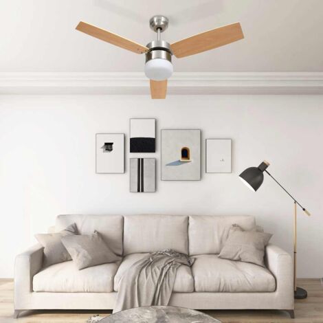 Ventilador de techo con luz con mando marrón claro 108 cm