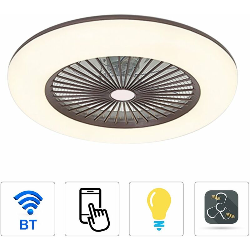 

Ventilador de techo con luz LED, ventilador de techo con luz, compatible con conexion Bluetooth, sin bateria,Marron, 220V