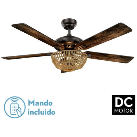 Ventilador de techo Dc Kusi Negro con 2 casquillos E27 y con 3 Aspas