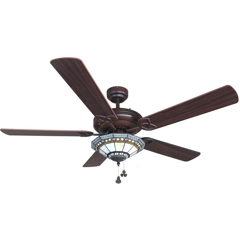 

Sulion - Ventilador de techo motor AC 132cm 2xE27 Cristal Tiffany y Palas reversibles Marrón