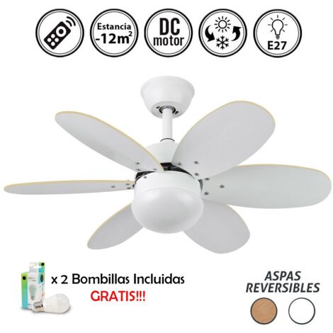 Ventilador de techo con luz silencioso DC con mando Bi-Alves blanco 85 cm invierno-verano color luz regulable