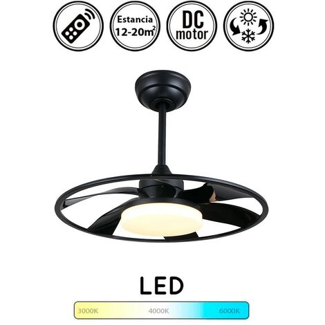 Ventilador de techo con luz silencioso DC con mando Celsius Negro 50 cm invierno-verano color luz regulable