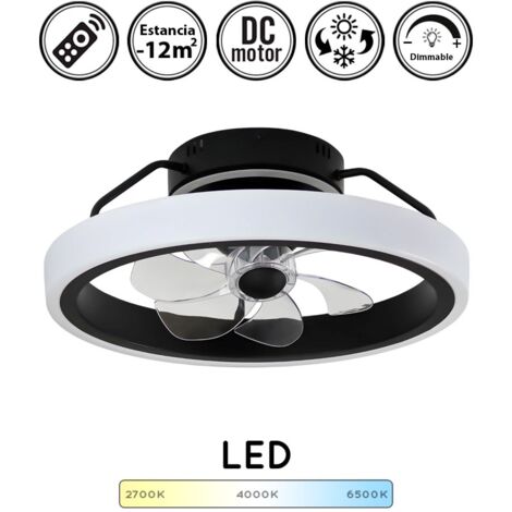 Ventilador de techo con luz silencioso DC con mando Dinirot negro 50 cm invierno-verano color luz regulable