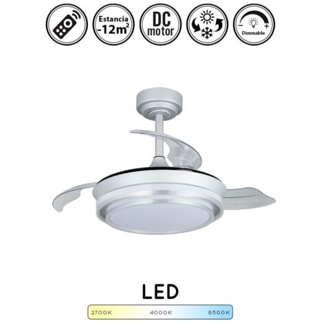 Ventilador de techo con luz silencioso DC con mando Lander plateado 92 cm invierno-verano color luz regulable