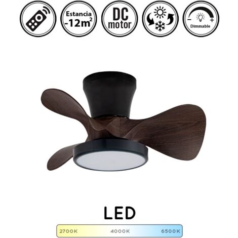 Ventilador de techo con luz silencioso DC con mando Moll negro madera 56 cm invierno-verano color luz regulable