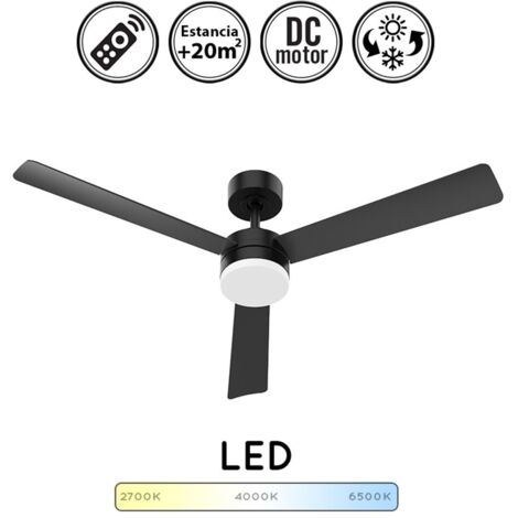 Ventilador de techo con luz silencioso DC con mando negro 132 cm invierno-verano color luz regulable