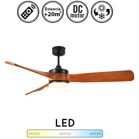 Ventilador de techo con luz silencioso DC con mando Oriente Negro Roble 132 cm invierno-verano color luz regulable