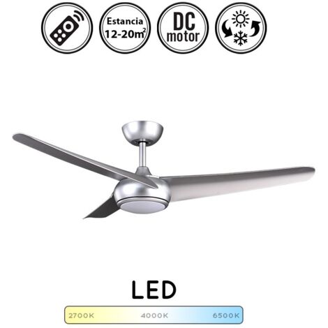 Ventilador de techo con luz silencioso DC con mando Plata Patras 131 cm invierno-verano color luz regulable
