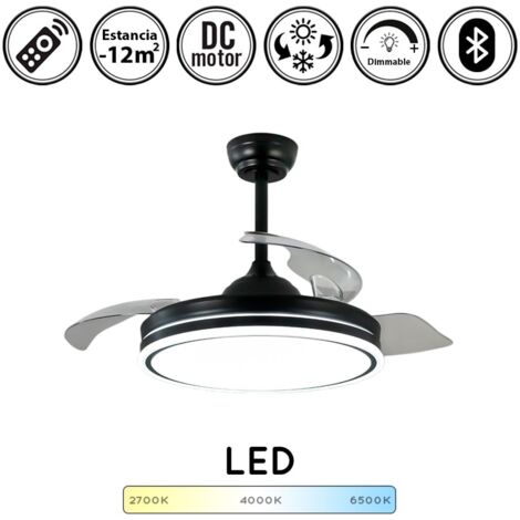 Ventilador de techo con luz silencioso DC con mando plus mini negro 90 cm invierno-verano color luz regulable