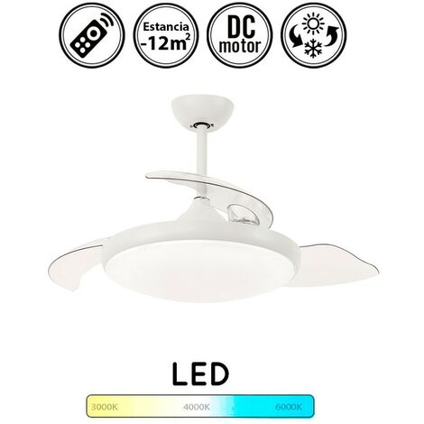 Ventilador de techo con luz silencioso DC con mando Siroco blanco 92 cm invierno-verano color luz regulable