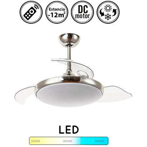 Ventilador de techo con luz silencioso DC con mando Siroco niquel satinado 92 cm invierno-verano color luz regulable