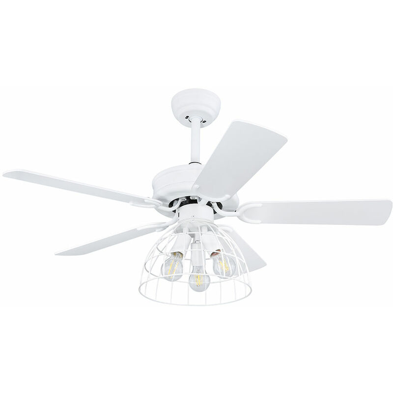 

Ventilador de techo con mando a distancia, blanco gris mate, 3 velocidades jaula de rejilla metálica diseño 60W, 3x E27 DxH 106 x 58 cm