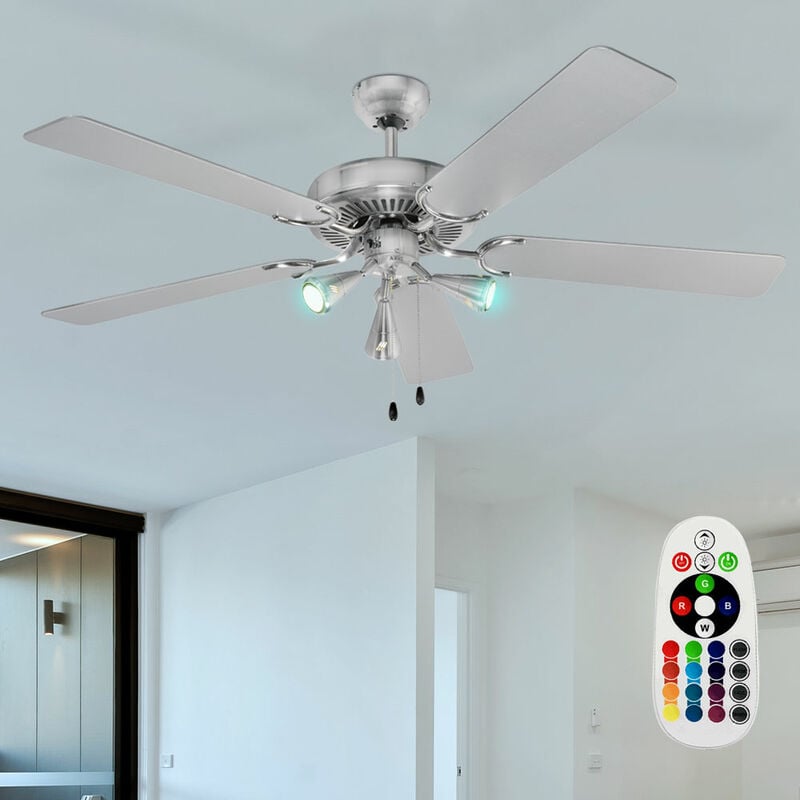 

Ventilador de techo CONTROL REMOTO lámpara regulable 3 niveles enfriador de aire en un juego que incluye lámparas LED RGB