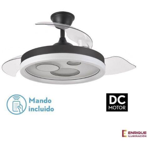 Ventilador de techo DC FABRILAMP Turia 72W negro/blanco con LED 6120lm, 3 aspas desplegables, 3 colores, mando remoto, temporizador y memoria para hogar moderno