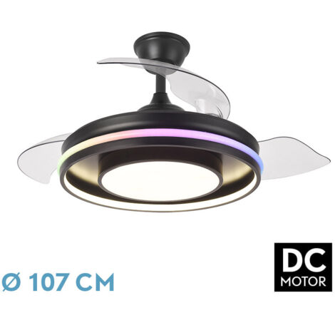 Ventilador de techo DC "Pitufo" regulable con mando a distancia (57W 3CCT+RGB 3990lm) color negro
