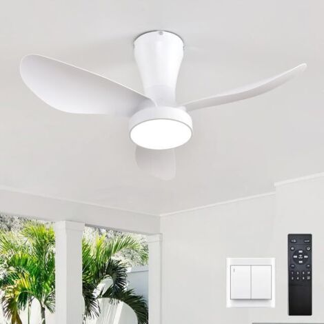Ventilador de techo de 82 cm con luz y mando a distancia, silencioso, de bajo consumo, con LED regulable y reversible para dormitorio, cocina y sala de estar, color blanco.