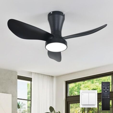 Ventilador de techo de 82 cm con luz y mando a distancia, silencioso, de bajo consumo, con LED regulable y reversible para dormitorio, cocina y sala de estar, color negro.