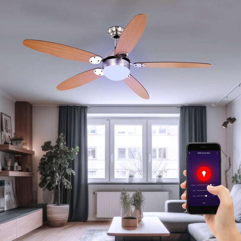 

Ventilador de techo para el hogar inteligente Alexa Google App Luz regulable en un juego que incluye bombillas LED RGB