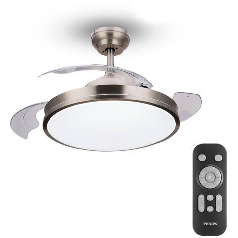 Ventilador de techo de led modelo atlas. color nikel. potencia: 28+35w aspas: ø106cm con mando a distancia philips