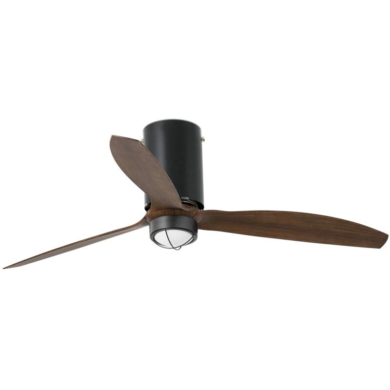 

Faro Barcelona - MINI TUBE FAN LED Ventilador de techo negro mate/madera con luz - NEGRO MATE