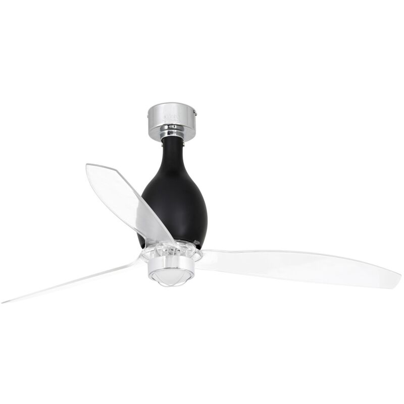 

Faro Barcelona - MINI ETERFAN Ventilador de techo negro brillo/transparente con motor DC con luz - NEGRO BRILLO