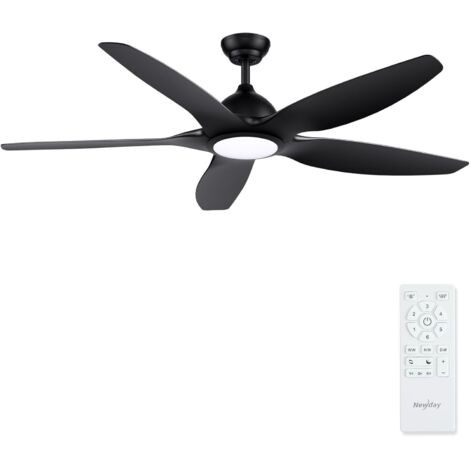Ventilador de techo grande de 153 cm, color negro, con luz y control remoto, silencioso, con motor CC reversible, 5 aspas, 3 ajustes de temporizador y regulador de intensidad continuo para dormitorio,