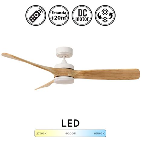 Ventilador de techo grande  Ventilador estilo nórdico  Ventilador de techo madera natural silencioso motor dc oriente blanco