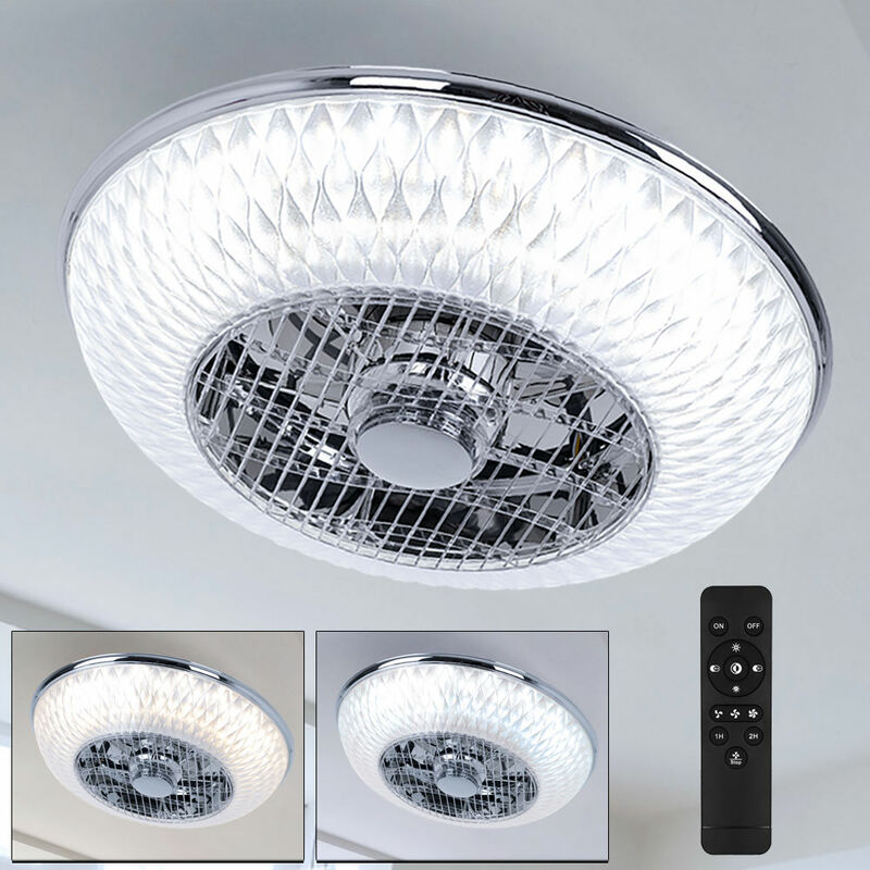 

Ventilador de techo con luz LED, mando a distancia, regulable, circuito CCT, 3 niveles, cromado 55 cm