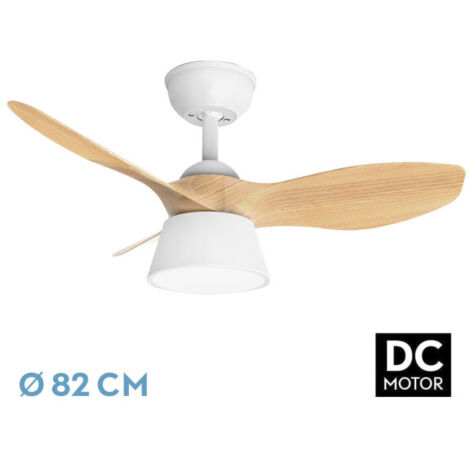 Ventilador de techo LED "Cúbico" regulable con control remoto (36W 3CCT 2680lm) IP20 Ø82cm color blanco y haya