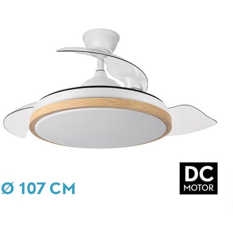 FABRILAMP Ventilador Dc Evros 72w 6120lm Blanco/haya 3asp.despegables 32/47x50/107d.3colores ,remoto temporizador memoria