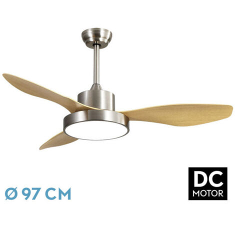 Ventilador de techo LED "Hayate" regulable con control remoto (24W 3CCT 2650lm) IP20 Ø97cm color níquel y haya