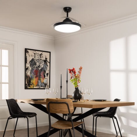 Ventilador de Techo LED Kourak Negro 106cm Motor DC Aspas Desplegables 165º