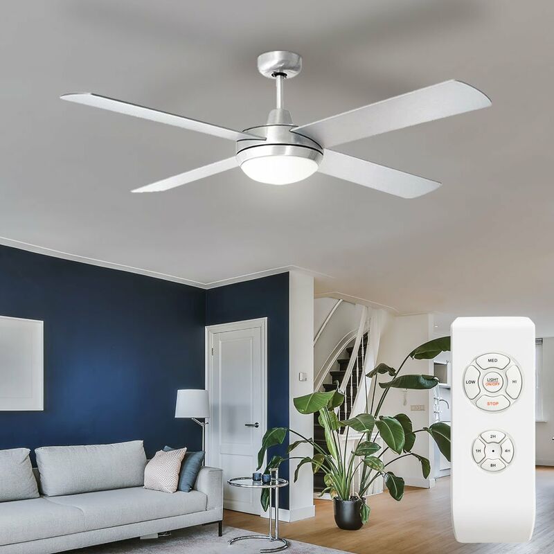

Ventilador de techo LED con control remoto Temporizador de 3 pasos hacia adelante y hacia atrás 132 cm plateado