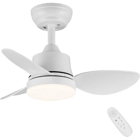 Ventilador de techo pequeño con luz, ventilador de techo blanco de 61 cm con lámpara regulable, ventilador de techo silencioso con control remoto para dormitorio y sala de estar, motor de CC.