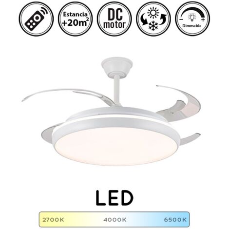 Ventilador de techo retráctil con luz silencioso DC con mando Charly XL blanco 150 cm invierno-verano color luz regulable