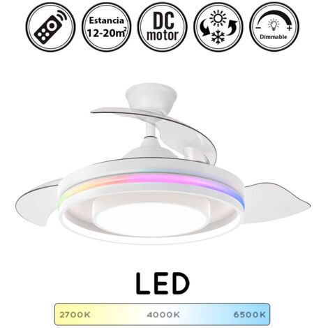 Ventilador de techo retráctil con luz silencioso DC con mando Pitufo blanco 107 cm invierno-verano color luz regulable