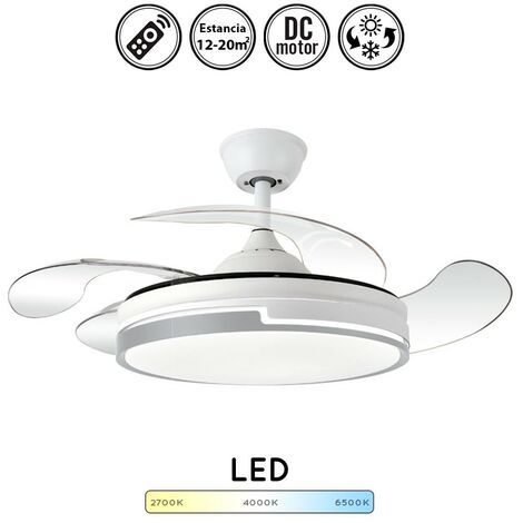 Ventilador de techo retráctil con luz silencioso DC con mando Plafón blanco 107 cm invierno-verano color luz regulable